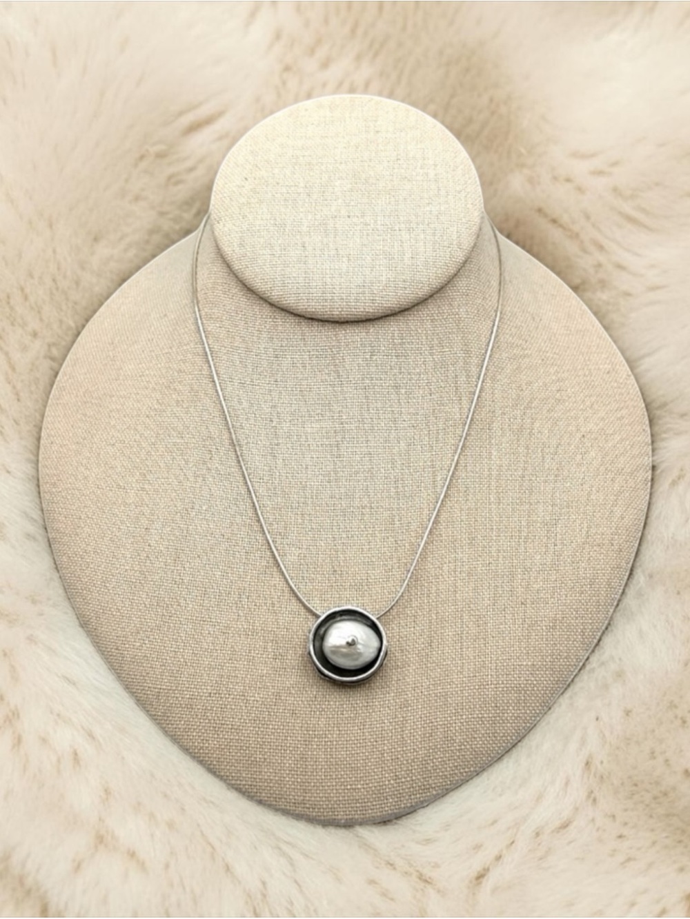 HTF Vintage Silpada Button Coin Pearl 925 Sterling Silver Necklace 17"